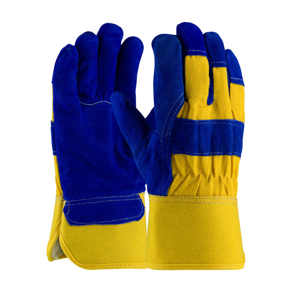 PIP78-7863B/L PREMIUM SPLIT COWHIDE LEATHER PALM GLOVE W/FABRIC BACK AND THICK FLEECE PILE LINING, RUBBERIZED SAFE